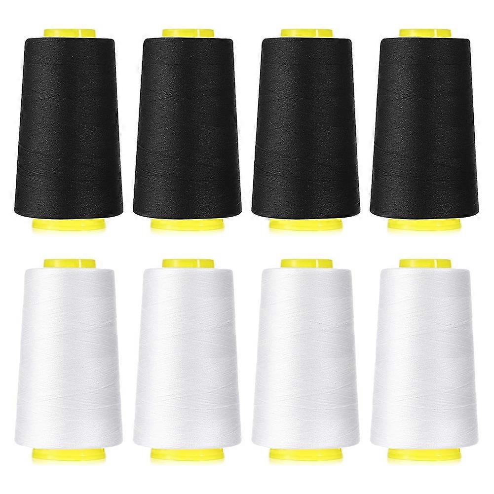 8Pcs Polyester Sewing Thread 40S/2, 3000 Yard Spools for Serger and Sewing Machines, Black & White