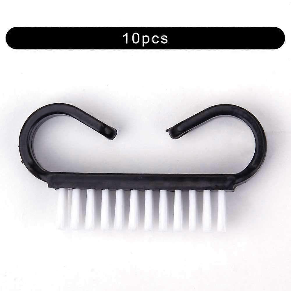 Nail Brush Set 10pcs Solid Black Plastic Nail Cleaning Brushes for Manicure and Pedicure