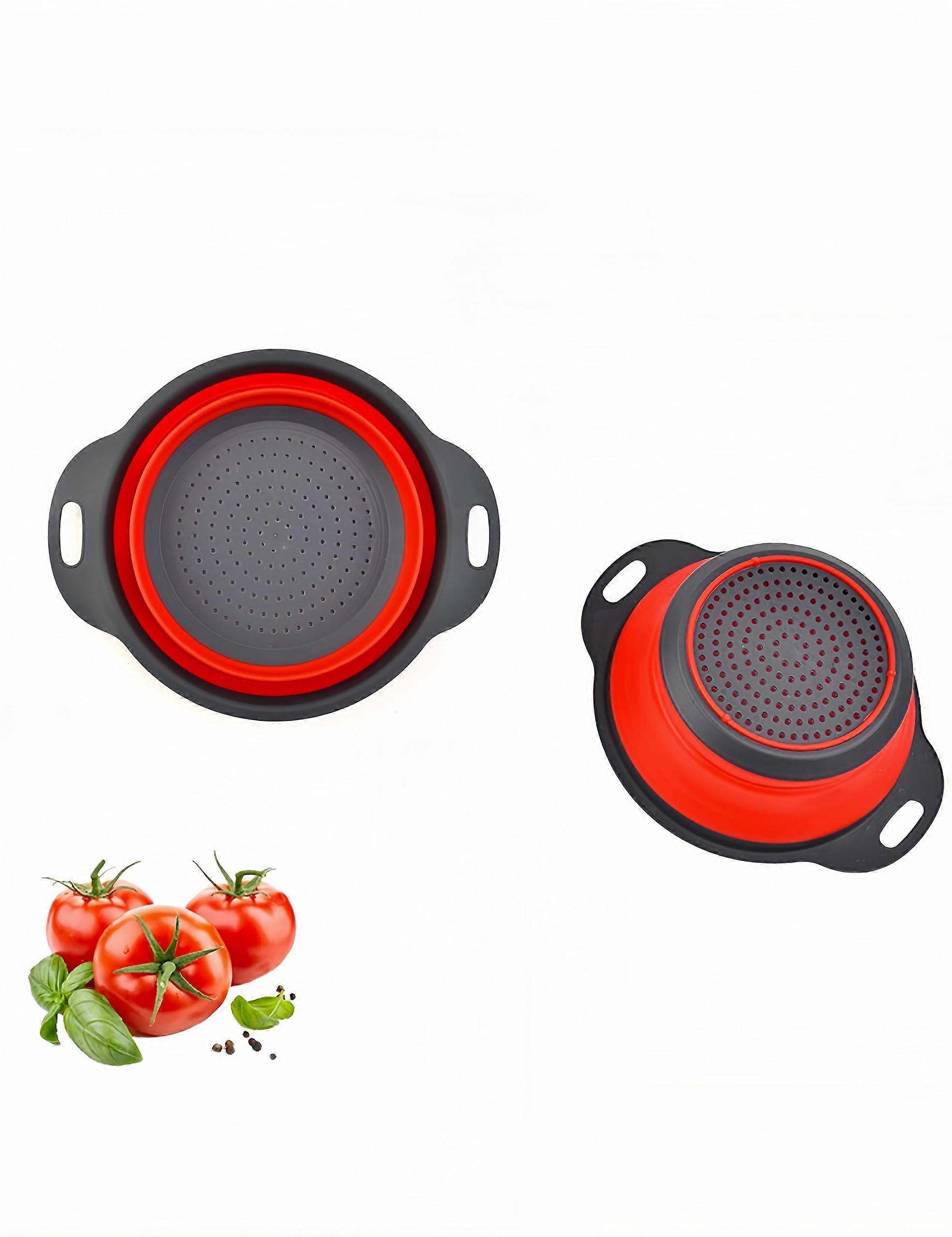 2Pack Red Collapsible Silicone Kitchen Strainer with Plastic Handles for Pasta Vegetables Fruits