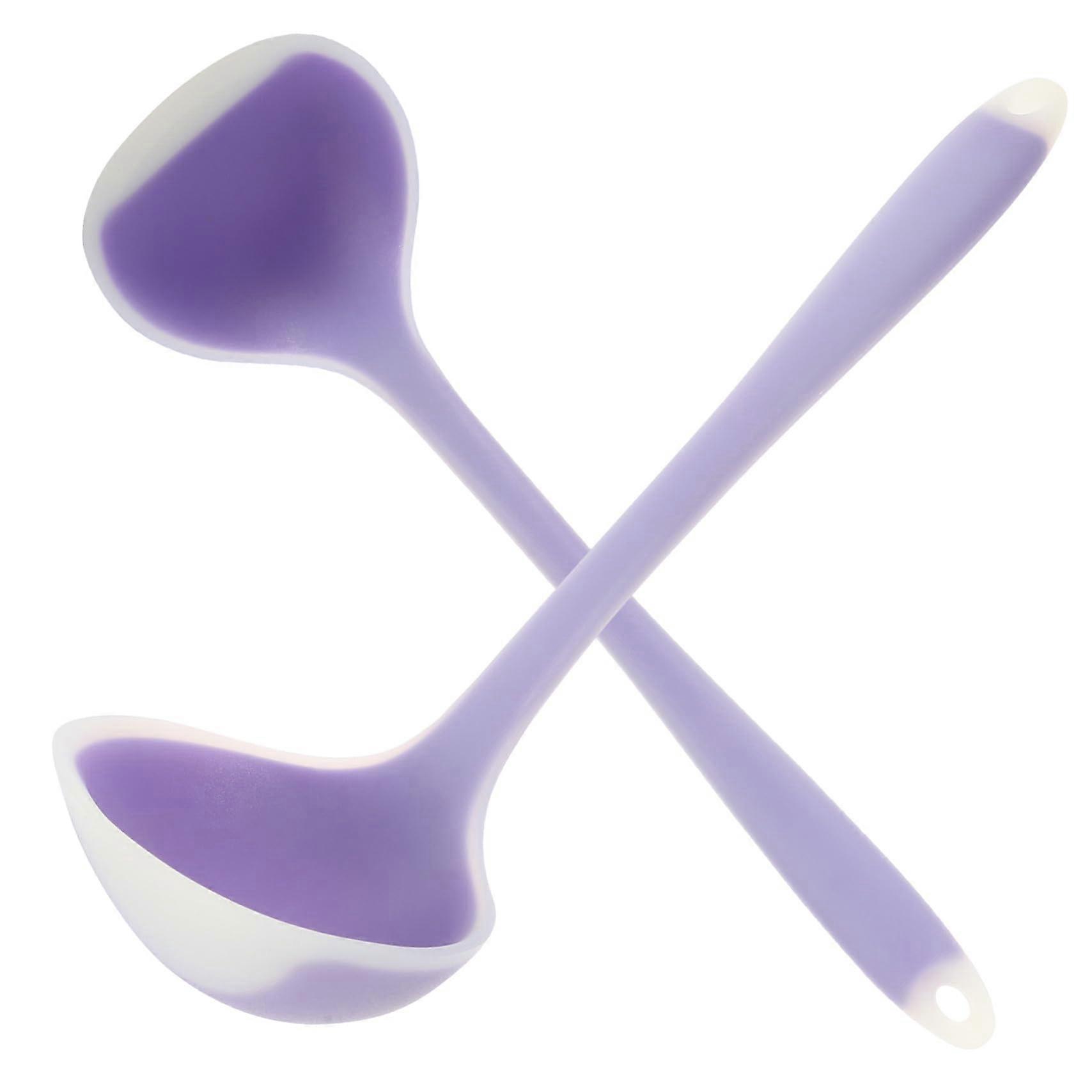 2Pcs Silicone Soup Ladle Set with Ergonomic Long Handle and Smooth Edges for Easy Serving