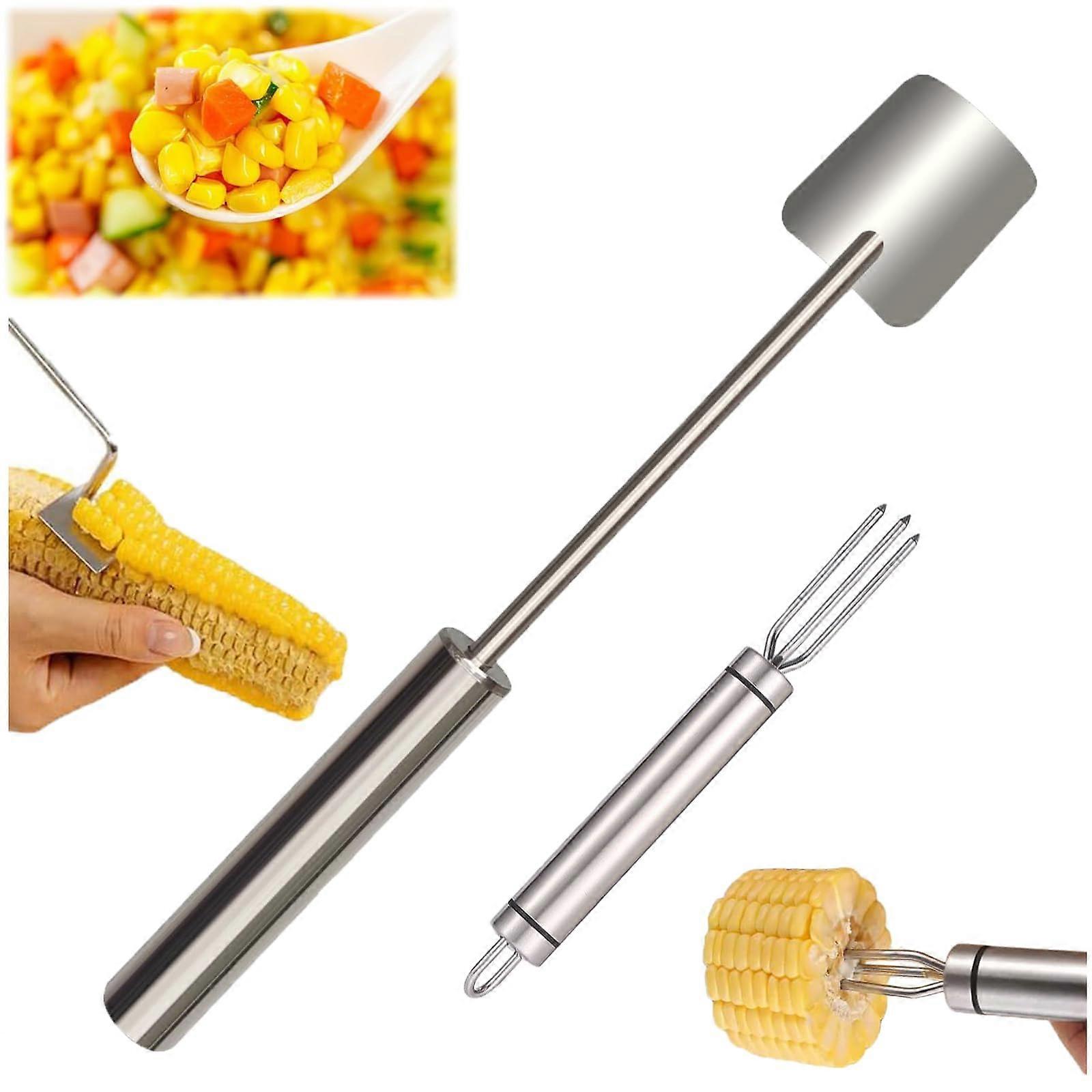 Stainless Steel Corn Peeler and Stripper Tool, Long Handle, Fast Kernel Removal, 2PCSA