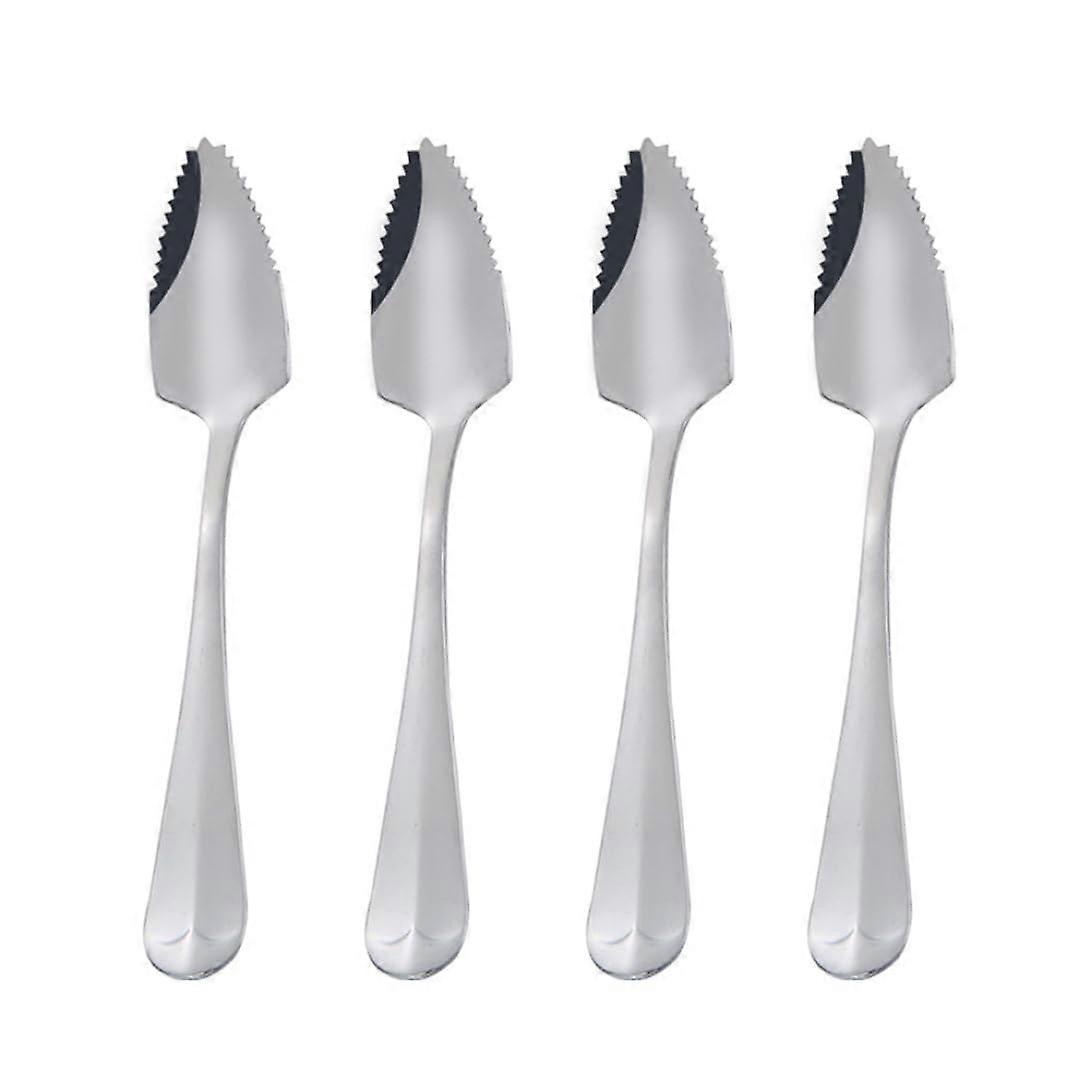 Stainless Steel Grapefruit Spoons with Serrated Jagged Edge for Fruit, Triangular Head, 4PCS Silver
