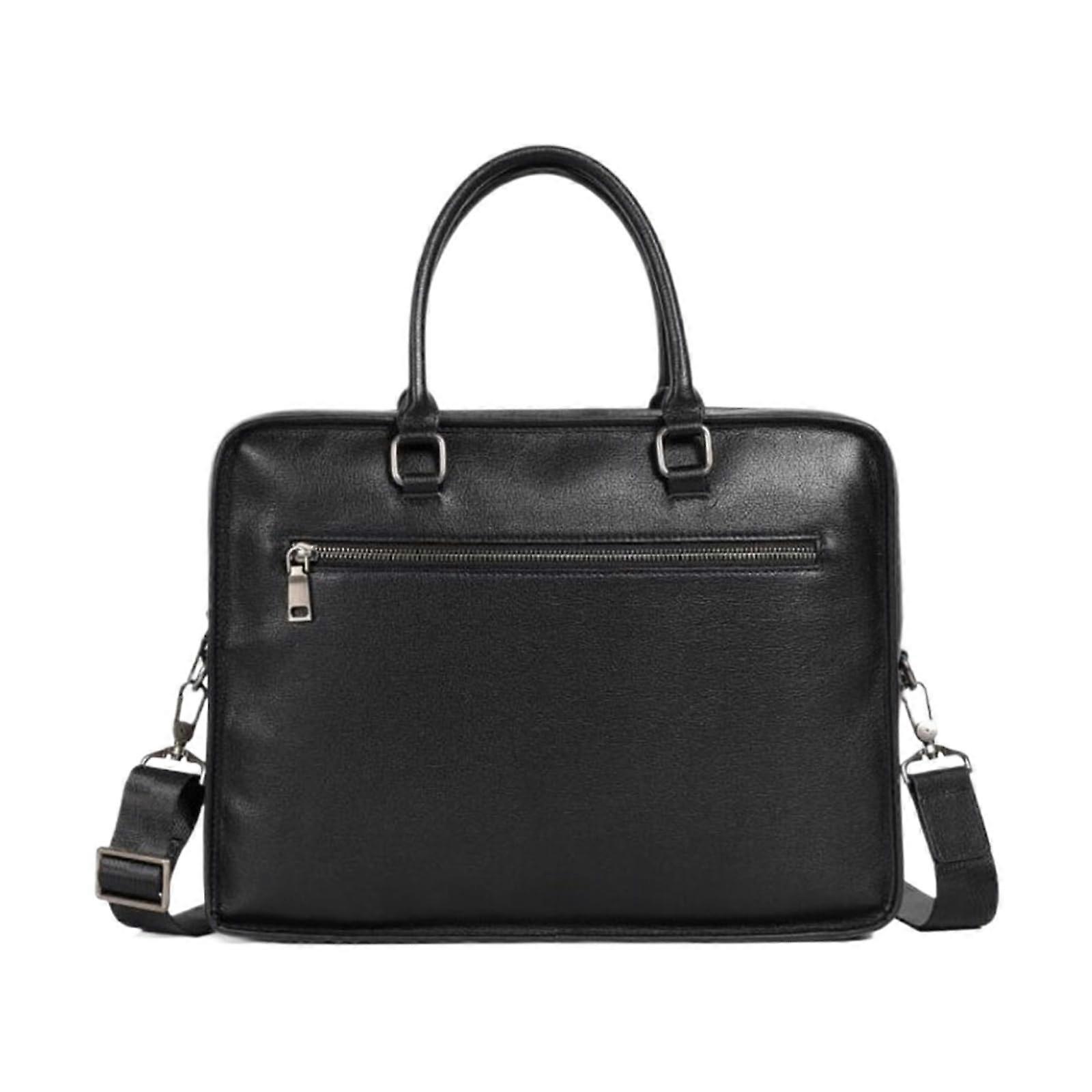 Leather Laptop Messenger Bag for Men with Adjustable Shoulder Strap Black Briefcase for Work