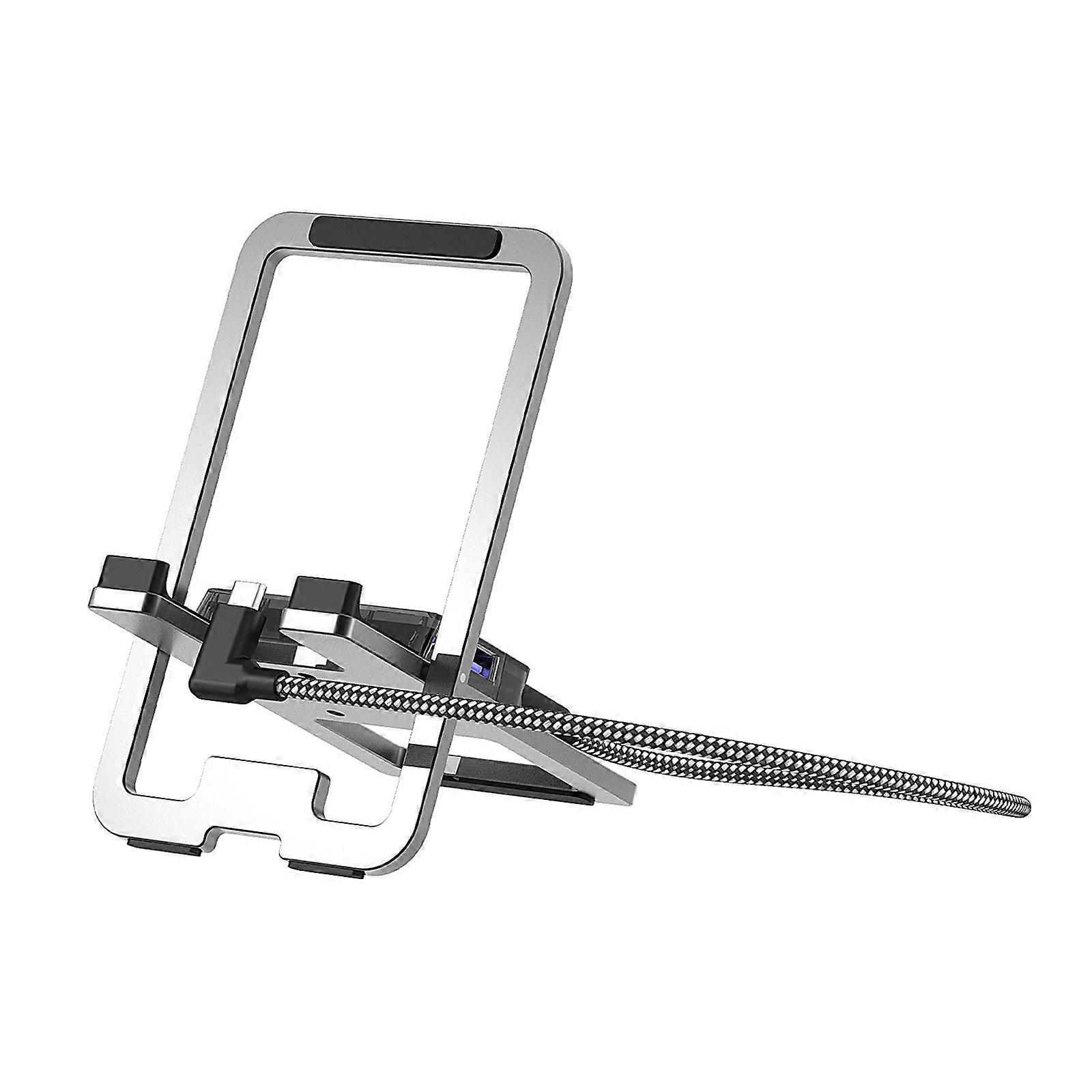 Foldable Gaming Stand Adjustable Angle Docking Station with Multiple Port for Various Handheld Consoles  Silver