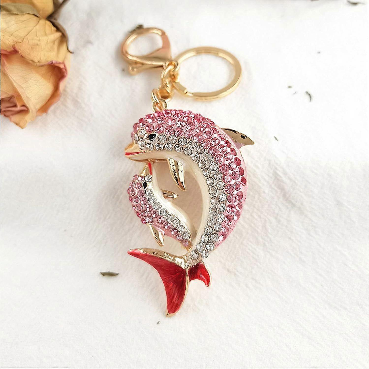 Cute Dolphin Artificial Diamond Keyrings (Pink)