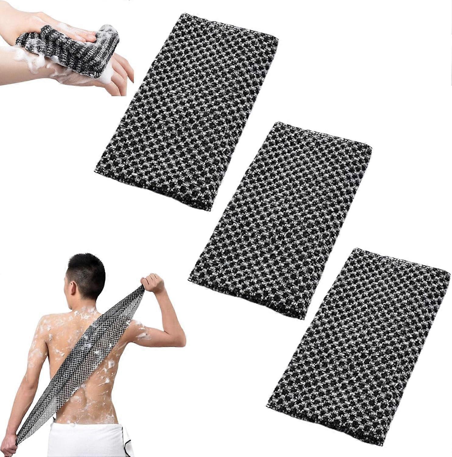 3PCS Exfoliating Shower Towel Set with DualTexture, ExtraLong Back Scrubber, QuickDry Gray