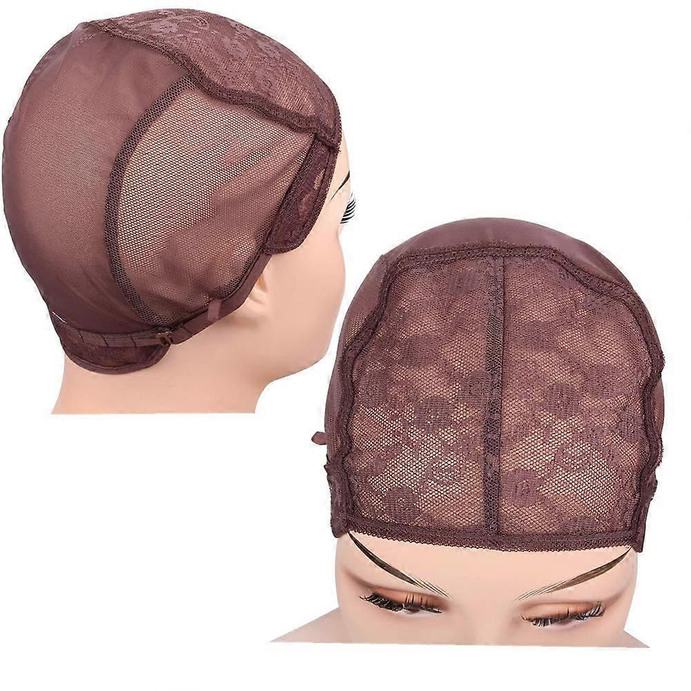 Brown Lace Wig Cap with Adjustable Straps and Combs, Large Glueless Spandex Cap for Wig Making