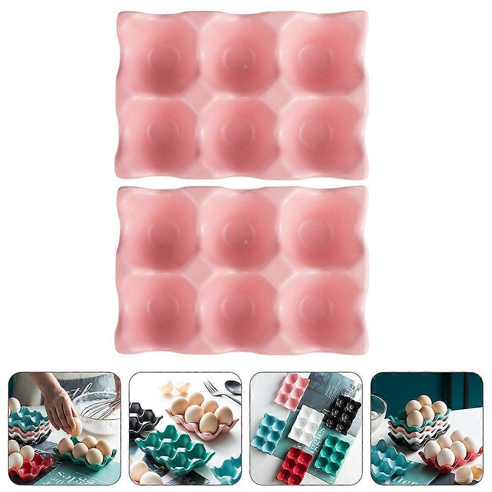 Egg Storage Container Ceramic Egg Holder for Eggs Storage 2Pcs Tray