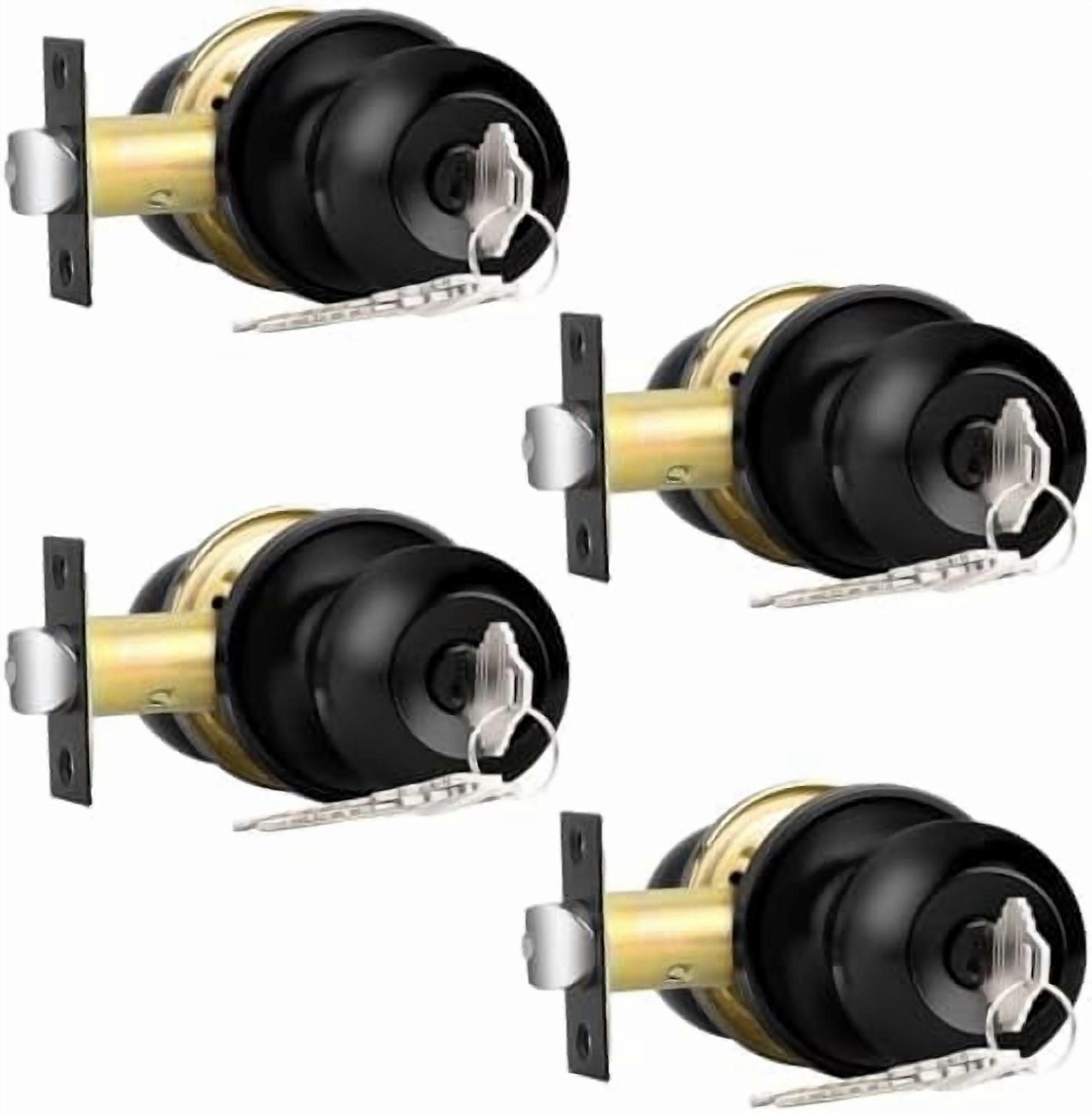 Flat Black Keyed Alike Entry Door Knobs, Round Door Knobs with Lock and Same Keys for Bedroom Bathroom Office,4 Pack