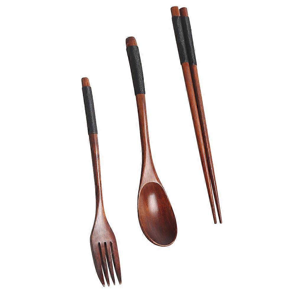 Portable Tableware Wooden Fork Spoon Chopsticks for 3Sets