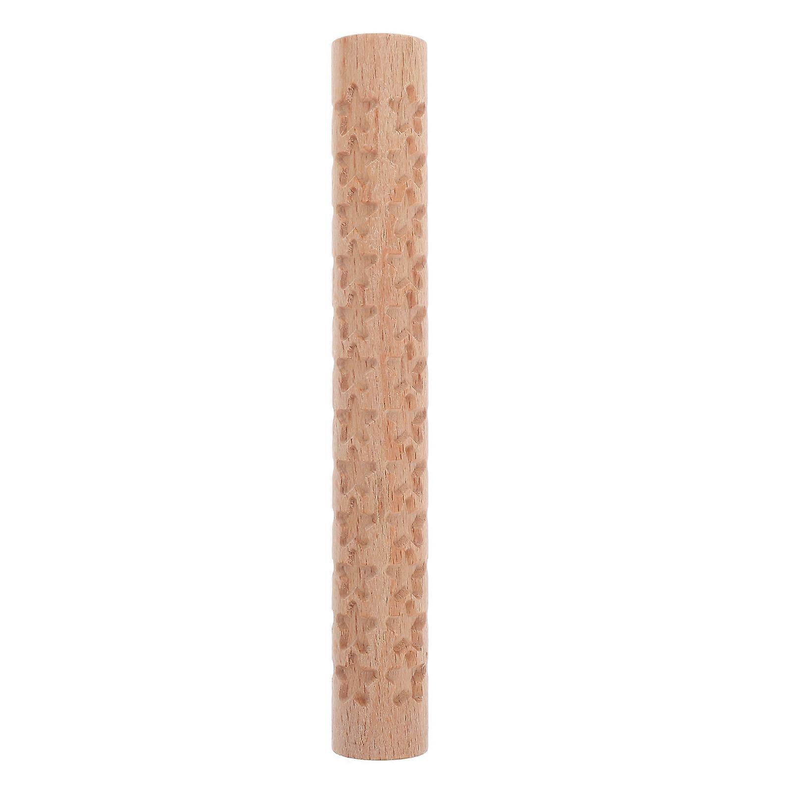 Creative Wooden Rolling Pin for Baking with Embossed Cookie Pattern Tool