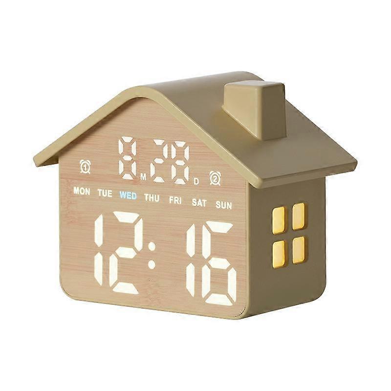 House-Shaped Digital Alarm Clock with Night Light Dual Alarms & Timer Function, 3-Level Brightness