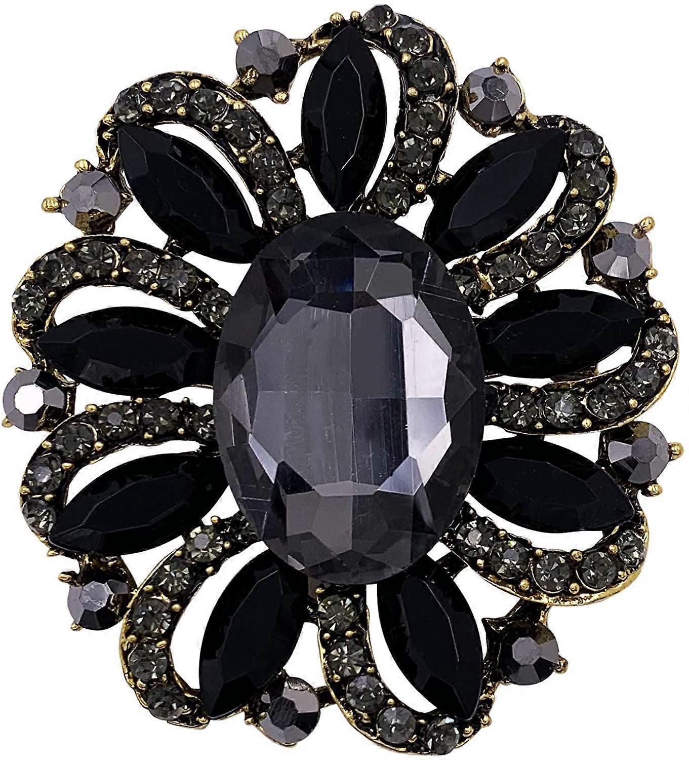 Fleur Strass Déclaration Broche Broche Accessoire Antique Or Ton