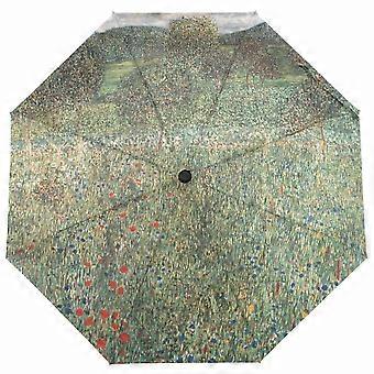 Gustav Klimt Oil Painting Umbrella Parasol Rain Sun Protection Women Automatic Umbrella Three Folding Portable Umbrella Outdoor