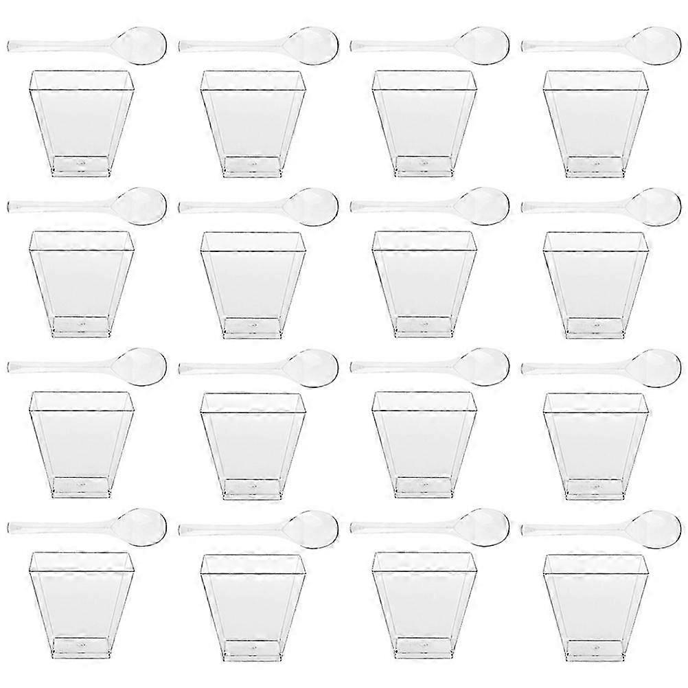 Plastic Dessert Cups with Spoons, 50 Sets for Catering