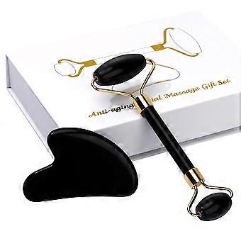 Jade Facial Roller and Gua Sha Set with Gift Case for Anti-Aging and Relaxation Massage Tools