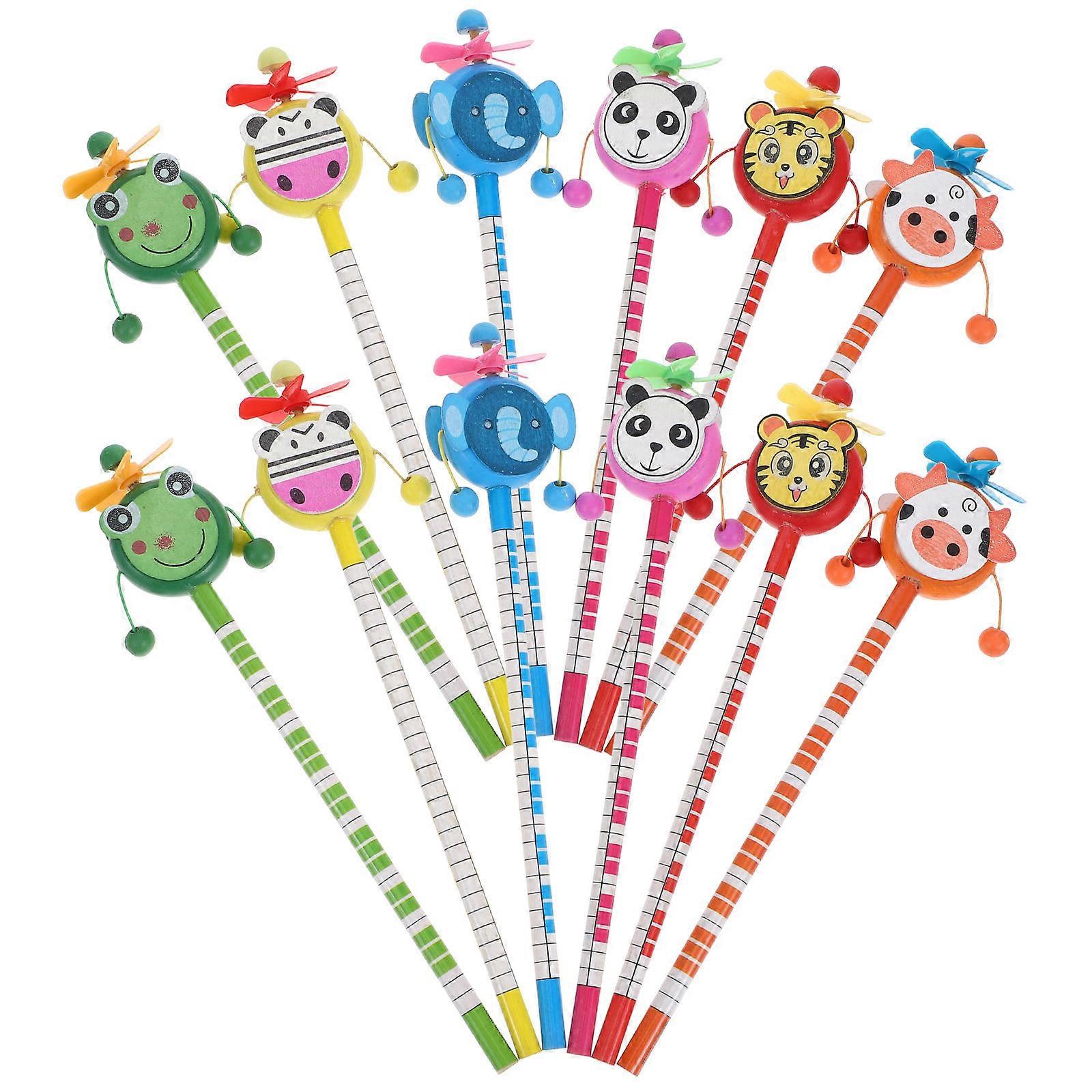 Assorted Color Wood Pencils with Rattle Drum Function for Kids 12Pcs Pack