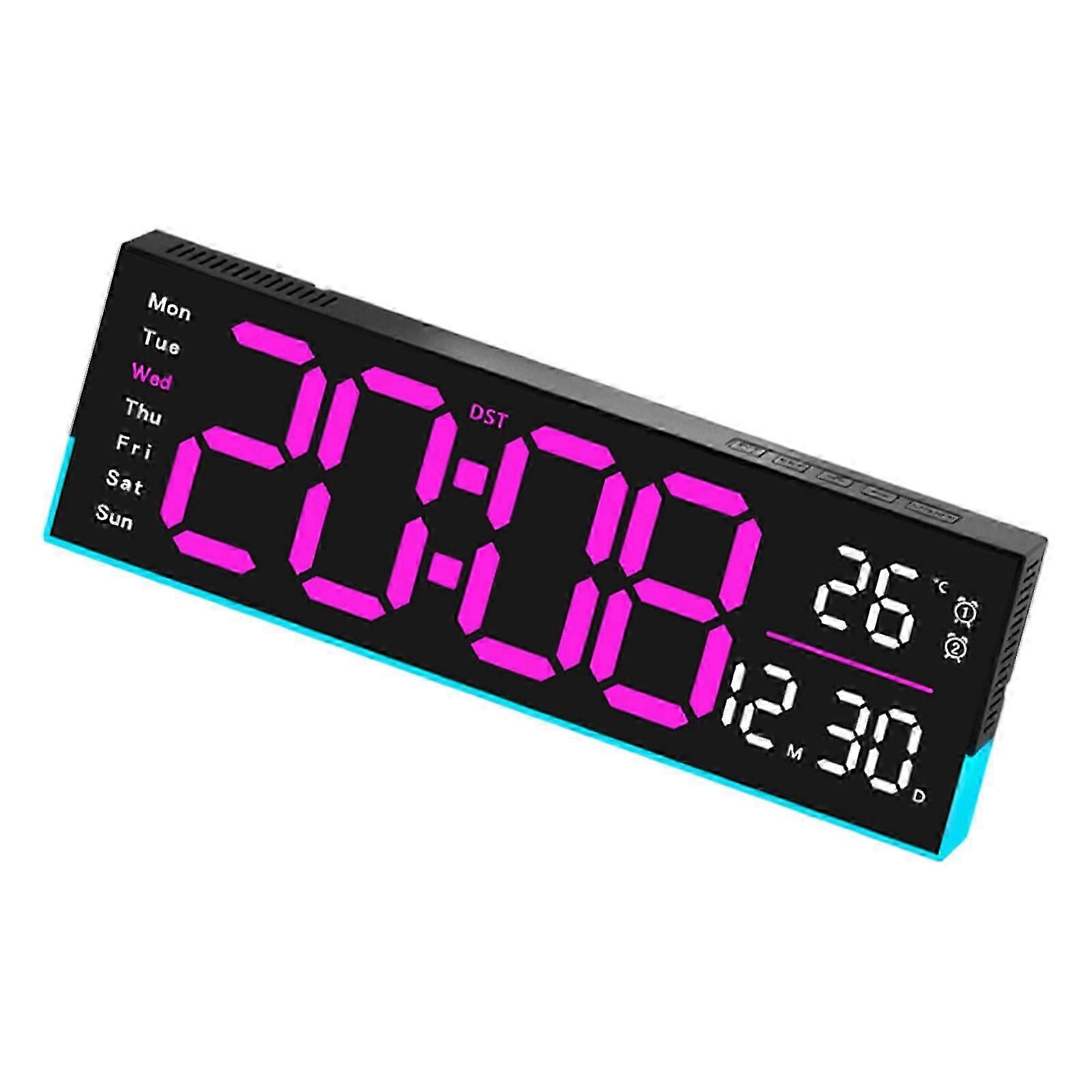 Large Screen LED Wall Clock, Auto Dimming Countdown Timer Two Alarms for Bedroom