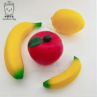 Brinquedo antiestresse de espuma PU que simula frutas como banana, limão e maçã.