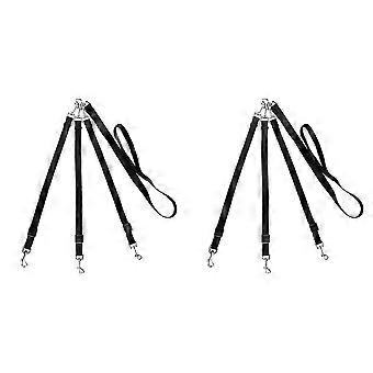 2X 3 Way Dog Leash, Nylon Adjustable Coupler No Tangle Detachable 3 in 1 Multiple Dog Pet Cat Puppy Leashes (Black)