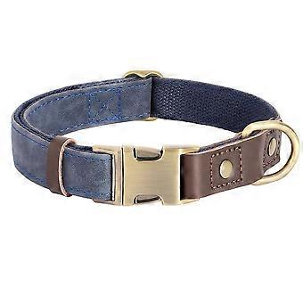 Synthetic Leather Dog Collar & Leash Set, Nylon Lined with Brass Buckle for Everyday Pet Walking