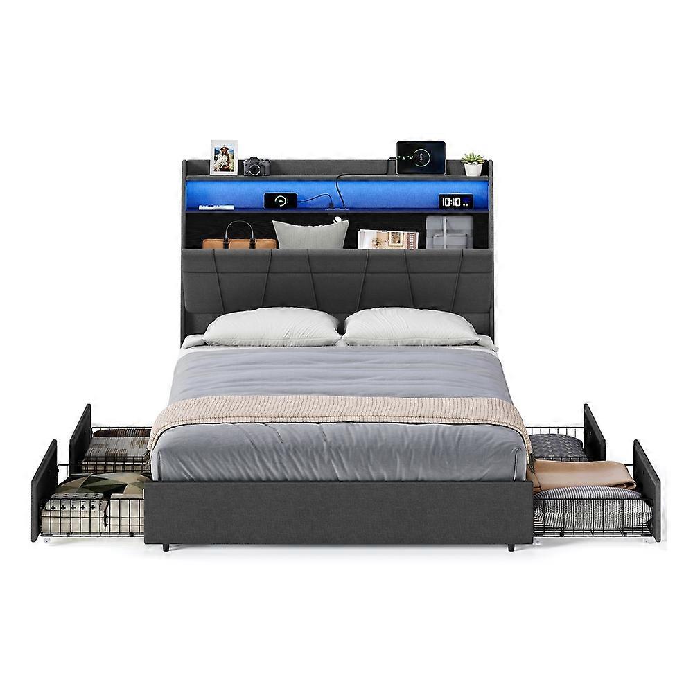 Queen Bed Frame with 51.4-Inch Tall Storage Headboard 86