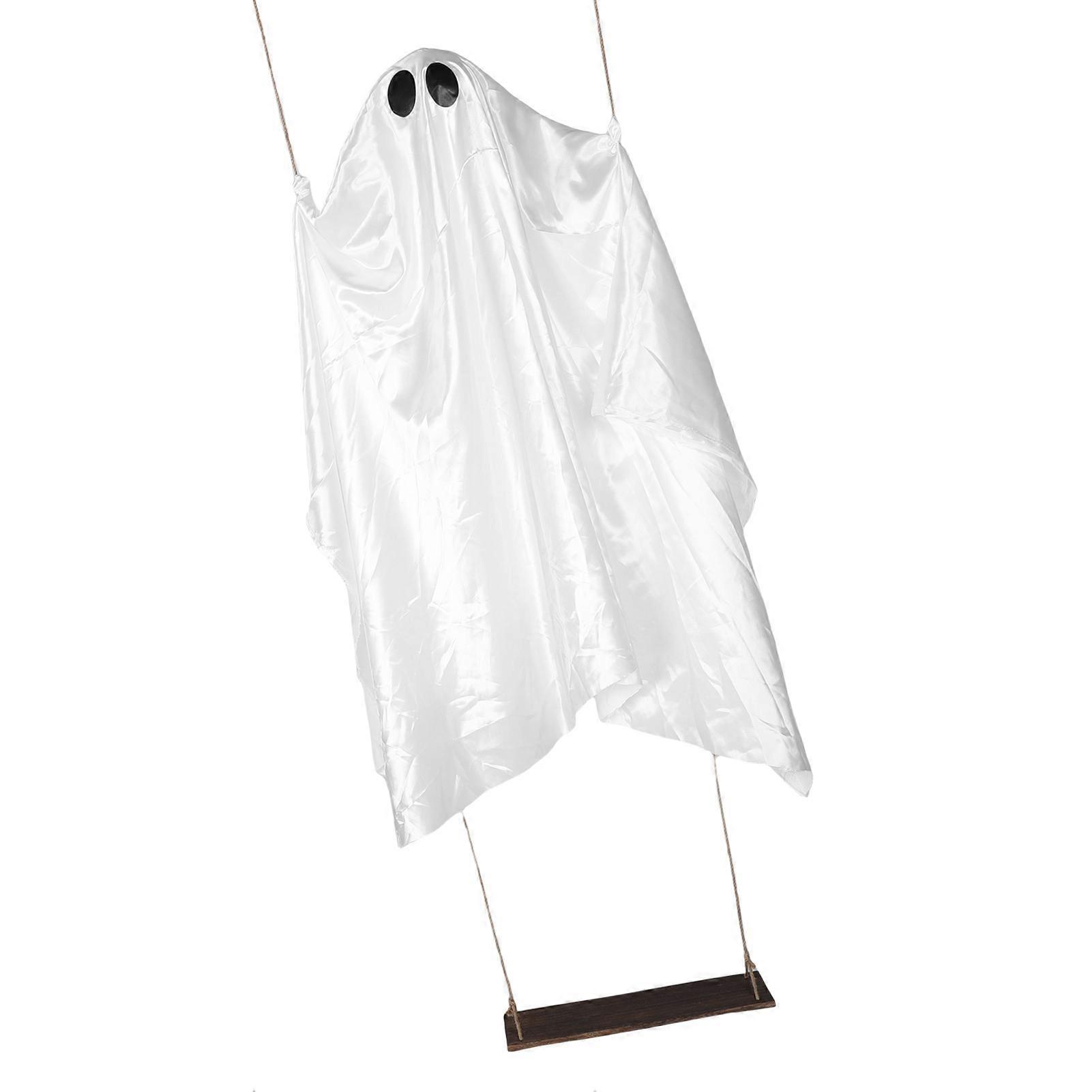 Hanging Swing Ghost Decor Adjustable Spooky Cute Swinging Ghosts Decoration with String Light for Yard