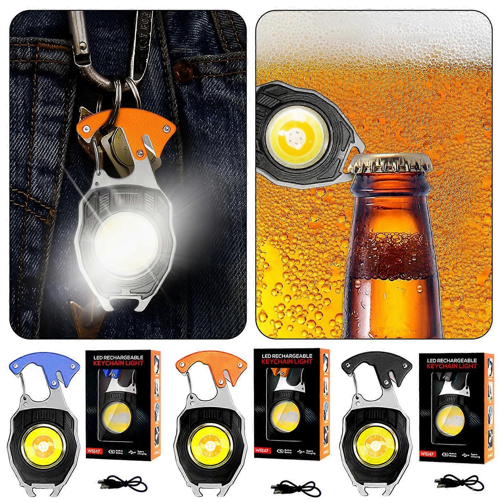 Multifunctional Rechargeable LED Keychain Light, COB Mini Work Flashlight with Bottle Opener & Screwdriver dkcf