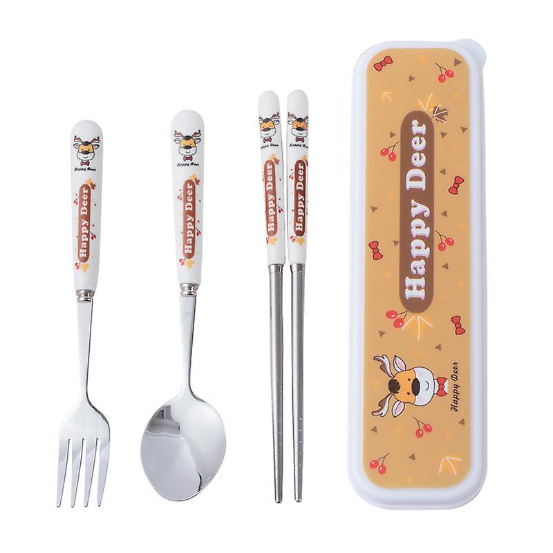 Ceramic Stainless Steel Tableware Children's Tableware Three-piece Cartoon Portable Tableware Fork Spoon And Chopsticks Set