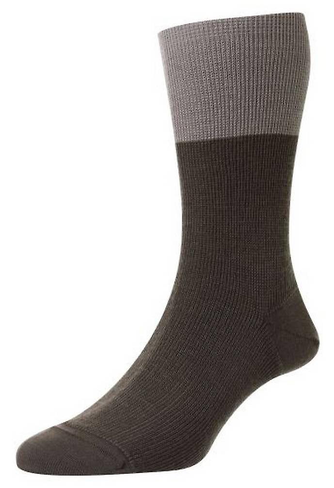 Pantherella Grindon Semi Plain Merino Wool Socks - Graphite/Light Grey
