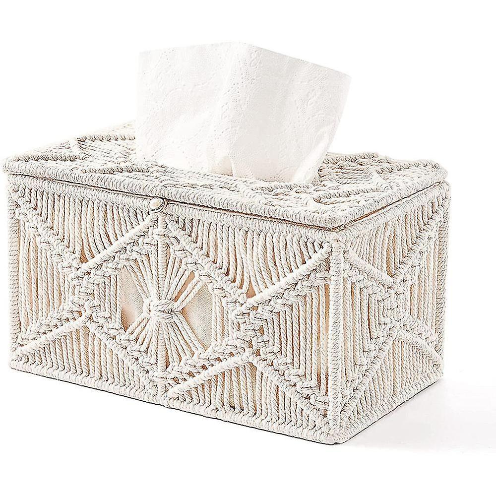 Tissue Box Cover Boho Decor Rectangular Paper Tissue Holder With Bead Buckle Macrame Napkin Tissues
