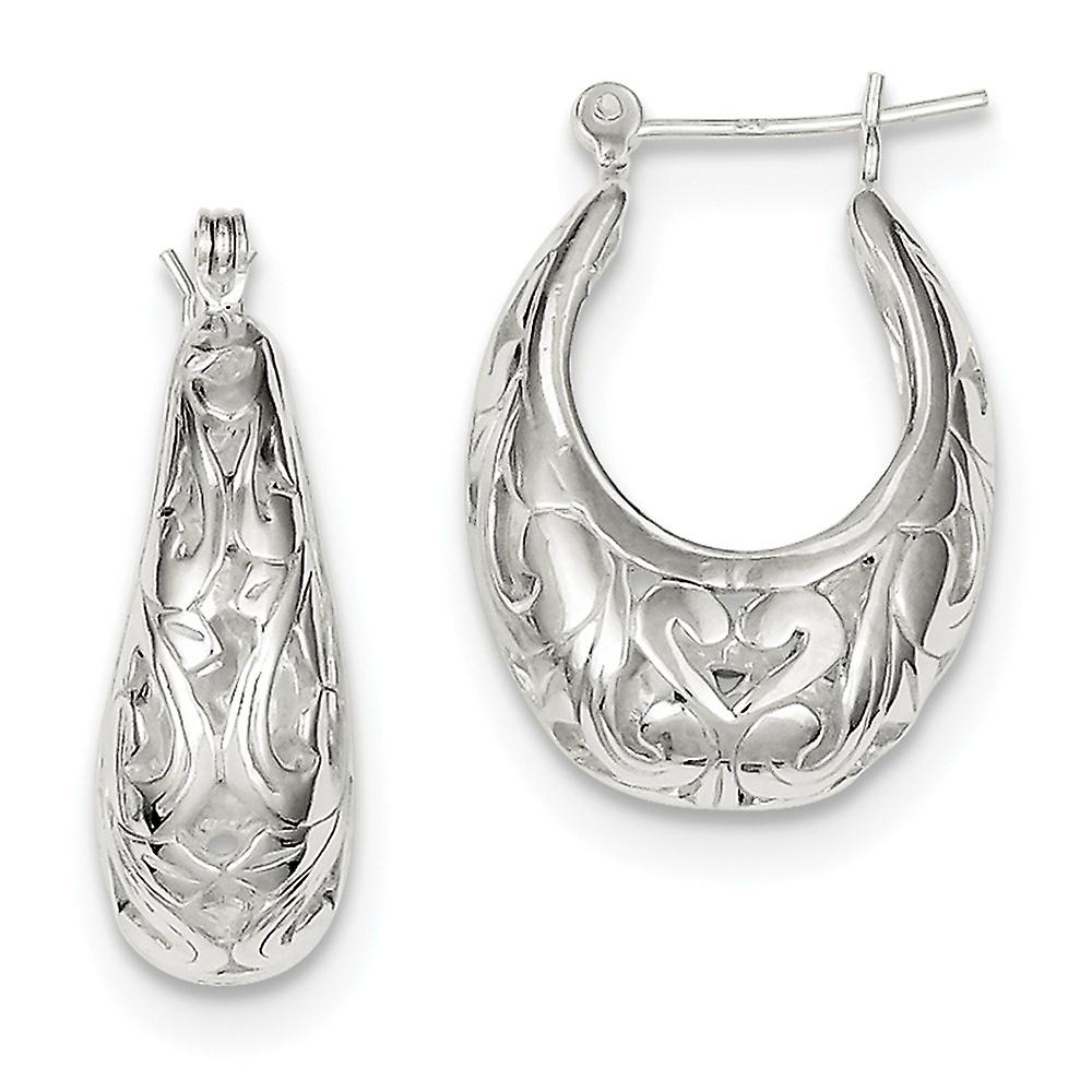 925スターリングシルバーヒンジポストオーバルフィリグリーフープピアス女性用幅24x17mm幅8mm厚フープピアス