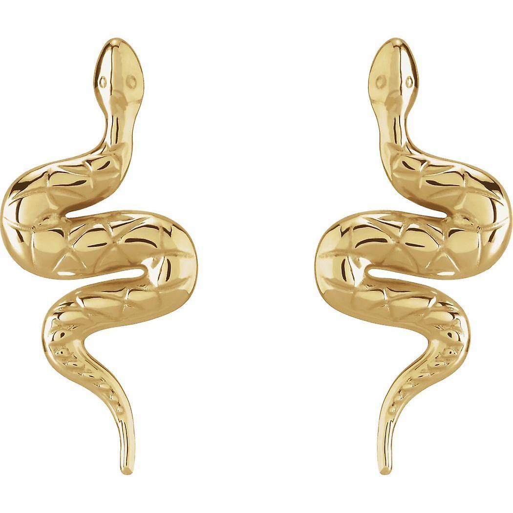 14Kイエローゴールドフリクションバックポリッシュスネークイヤリング女性用スタッドピアス - 1.3グラム