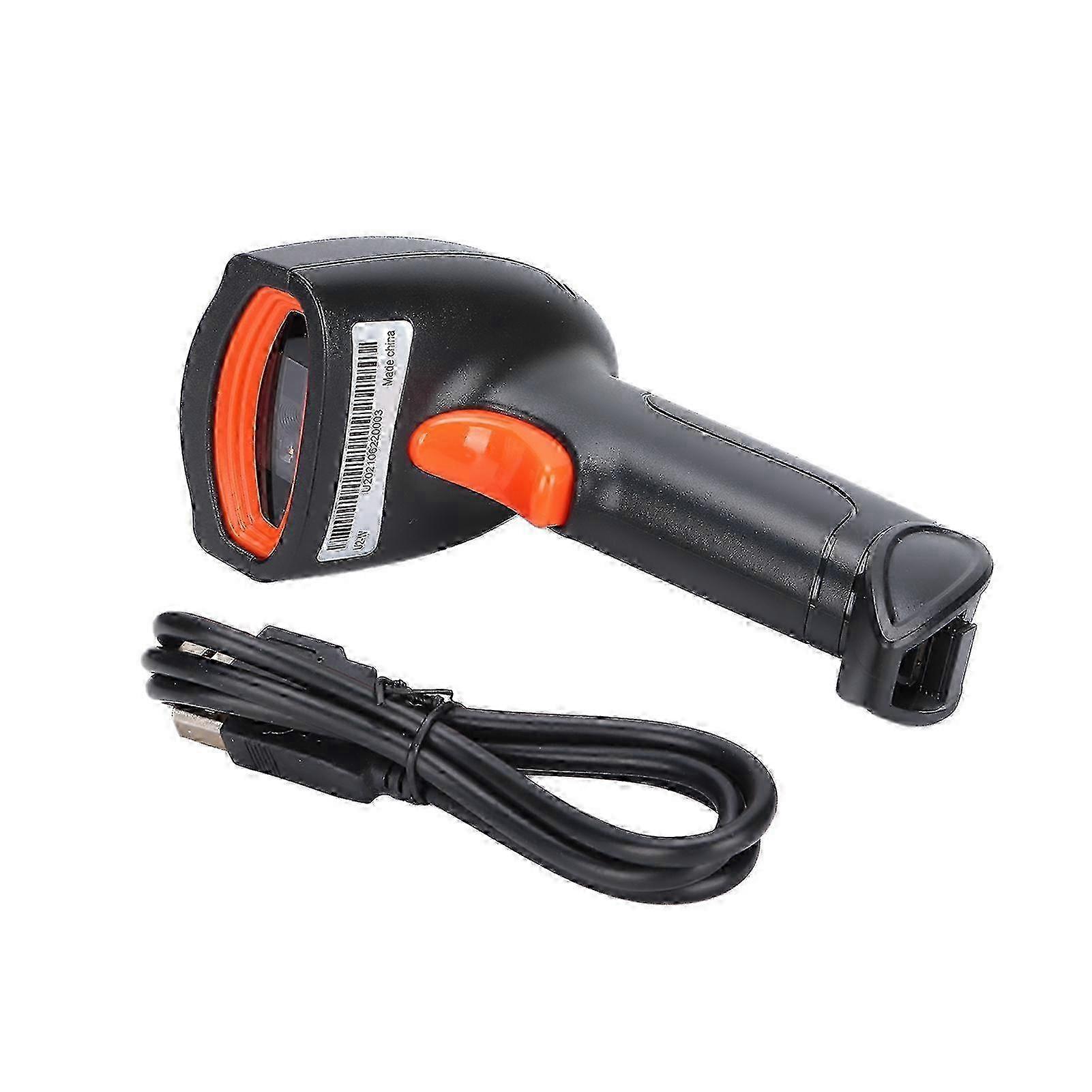 Barcode Scanner Handheld 360° Reading Dustproof Waterproof Wireless QR Code USB Reader(Black Orange )