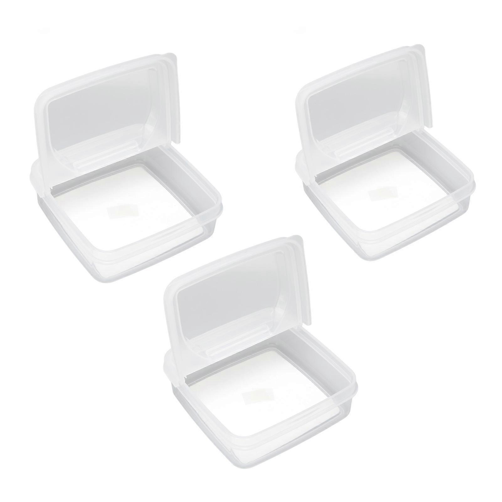 3Pcs Flip Lid Cheese Container Transparent Clear PP Food Storage Box for Fridge, Portable Durable Airtight Snack Keeper