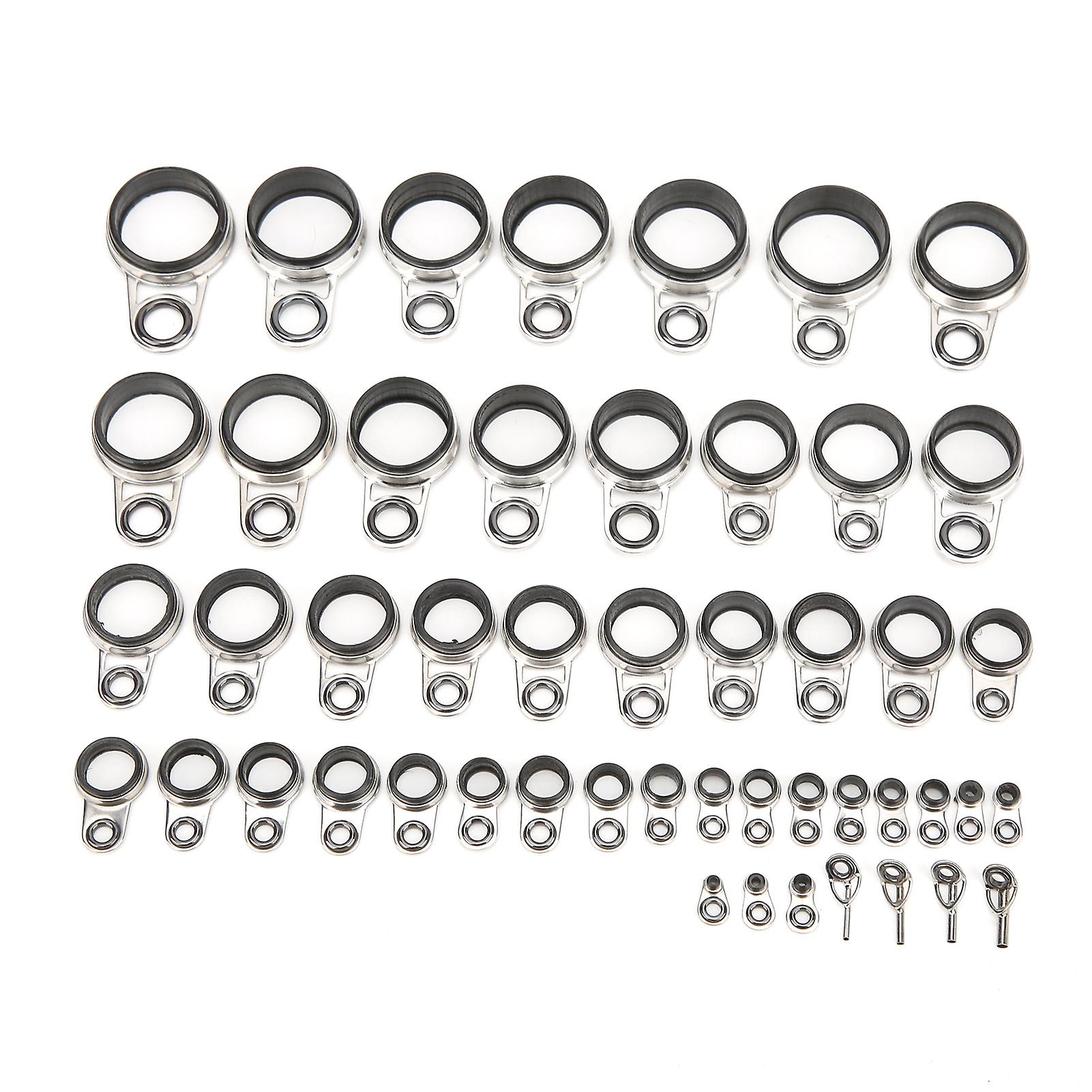 Fishing Top Tips 49 in 1 Set Universal Rock Casting Tackle Fishing Rod Guides Line Rings Top Tips Fishing Guides Line Ringsfor Rock Casting