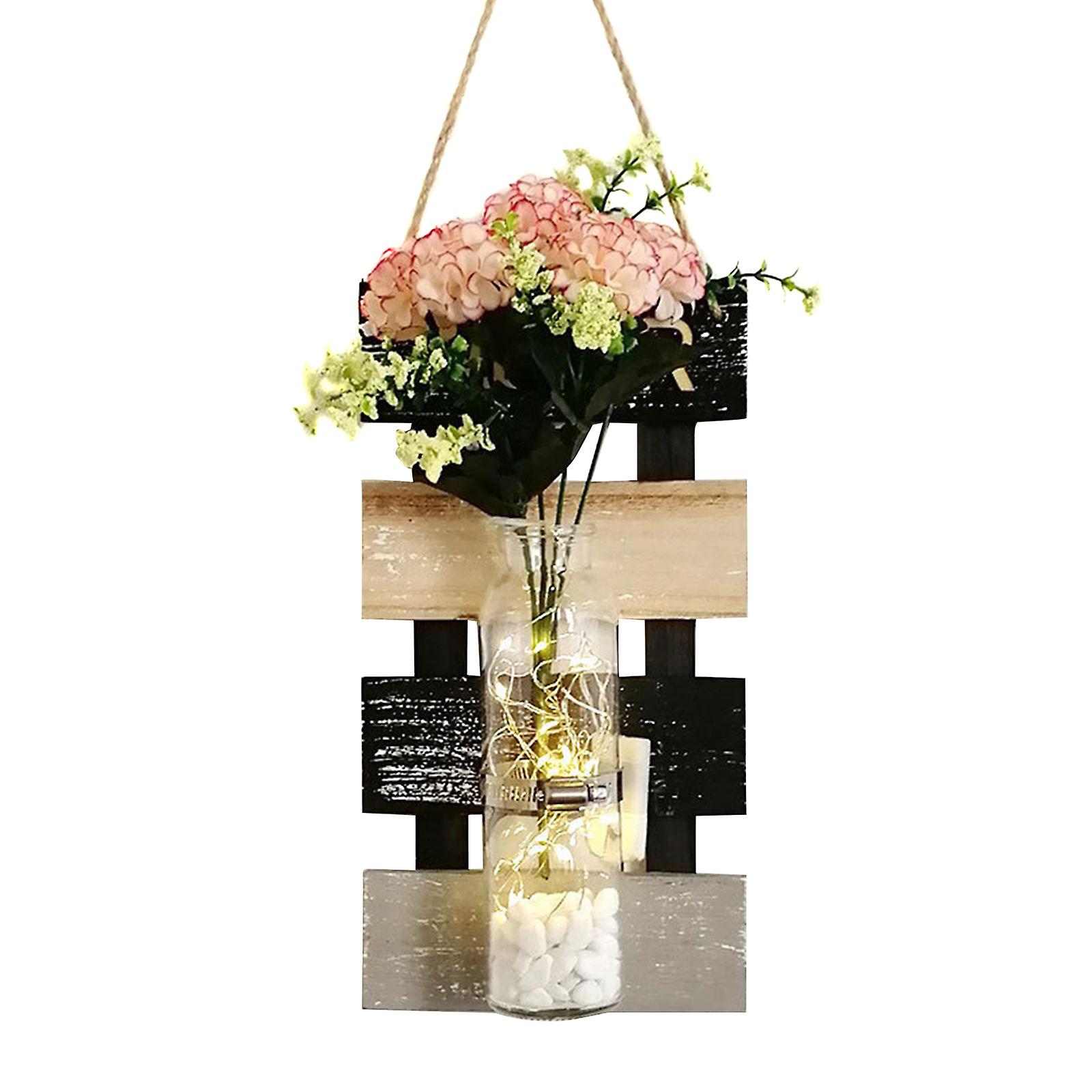 Décor mural en bois rustique avec guirlandes lumineuses LED fleurs artificielles pour salon moderne