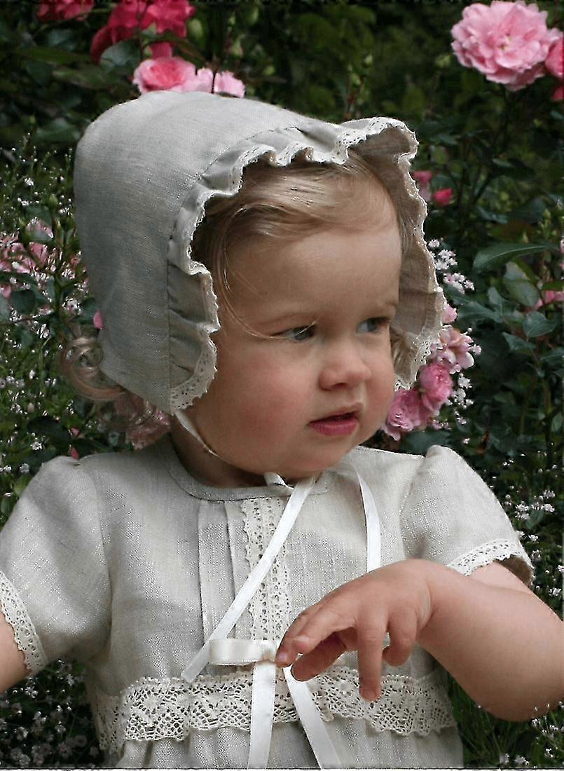 Christening Bonnet In Natural Linen From Grace Of Sweden