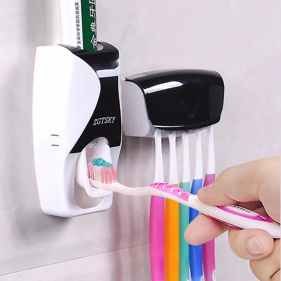 For Automatic Toothpaste Dispenser Wall Mount Dust proof Toothbrush Holder Wall Mount Storage Rack W