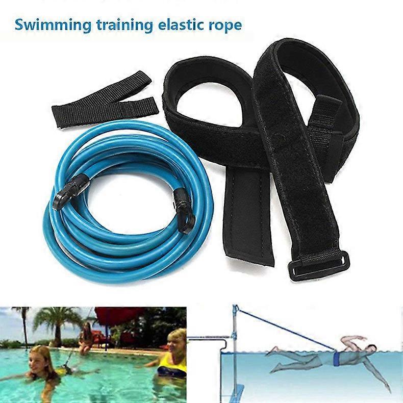 4M Adjustable Swimming Resistance Belt High Quality Elastic Rope Swimming Pool Safety Training Band Blue