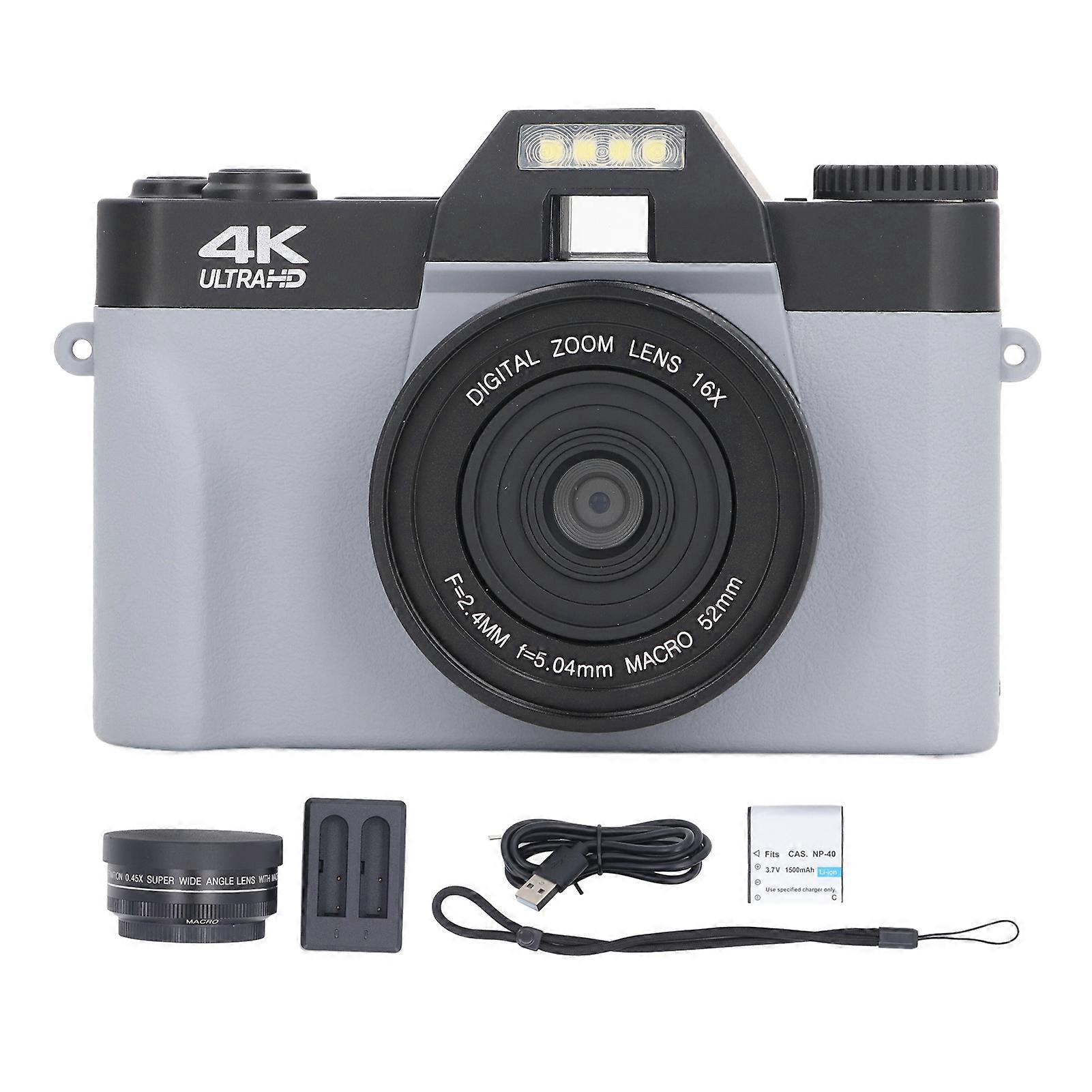 写真撮影用4Kデジタルカメラ、ビデオオートフォーカス、手ぶれ補正、48MPビデオ、カメラ、3インチ、180度フリップスクリーン、16倍デジタルズーム、トラベルカメラ、グレー、NO.66