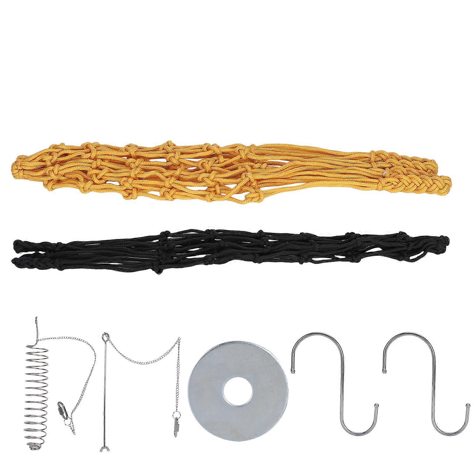 Hanging Feeding Net Bag Poultry Fruit Holder Chicken Cabbage Feeder Treat Feeding Tool for Parrot Rooster Hen(Yellow Net Black Net Fruit Basket with C