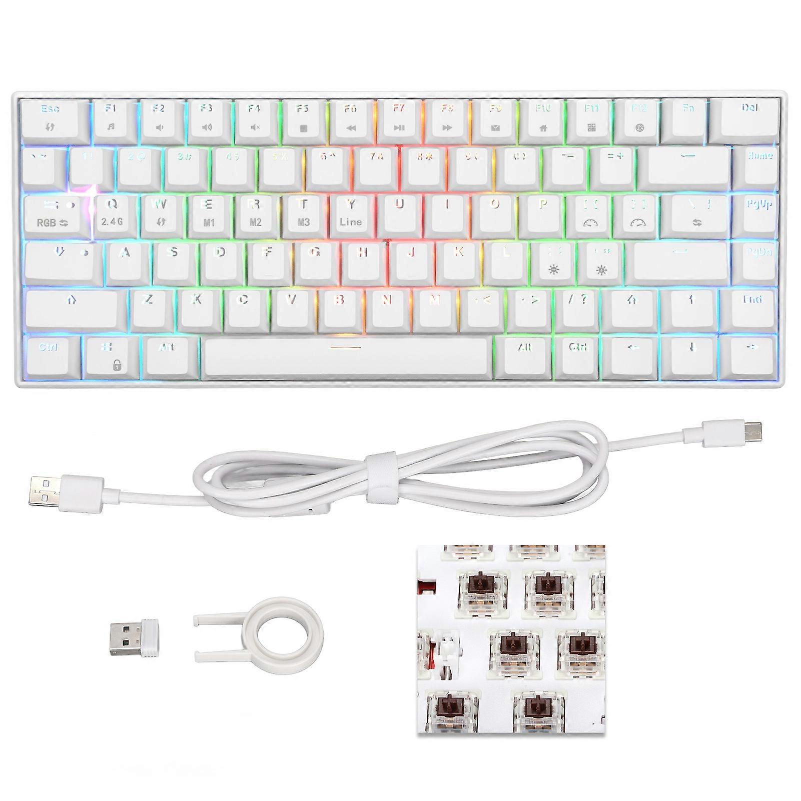 Mechanical Keyboard 82 Keys RGB Wireless 2.4G BT3.0 Type C Wired Connection Ergonomic 1800mAh Battery Wired KeyboardBrown Switch