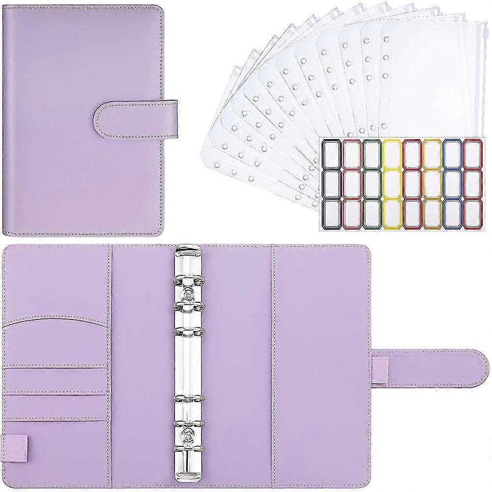 15 Pieces of Plastic Binder Envelopes with PU Leather Notebook Binder for Documents and Cards, Purp