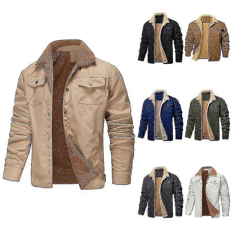Mens Fleece Cotton Lined Thick Coat Winter Warm Button Bodywarm Jacket Outwear - C