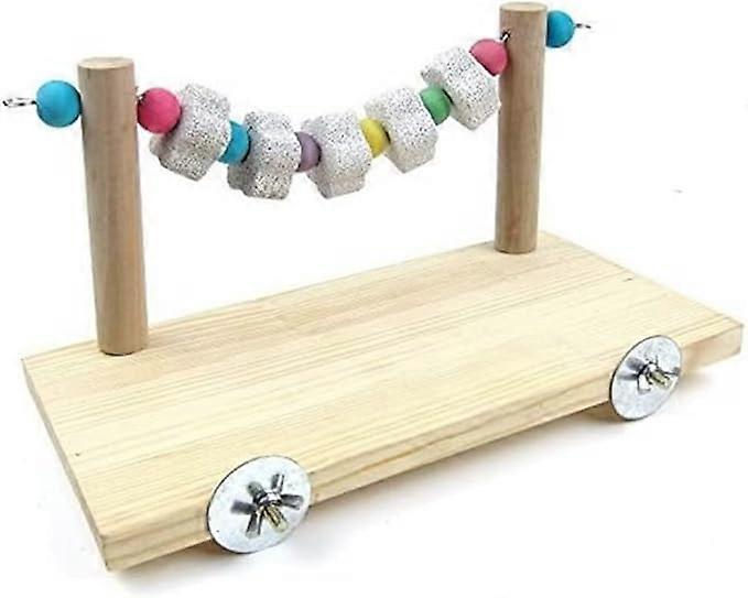 Wooden Bird Perch Platform Pet Chewing Toys with Large Platform Bird Stand Bar Springboard Swing with Molar Stone String for Small Animals Playground