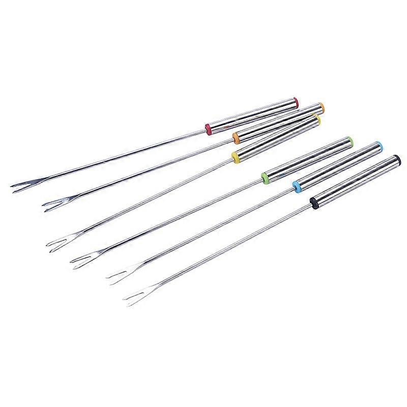 6PCS 9.5 Inch Color-Coded Stainless Steel Fondue Forks, Cheese Fondue Fork Stainless Steel Fruit Fondue Forks with Heat-blocking Handle for Chocolate