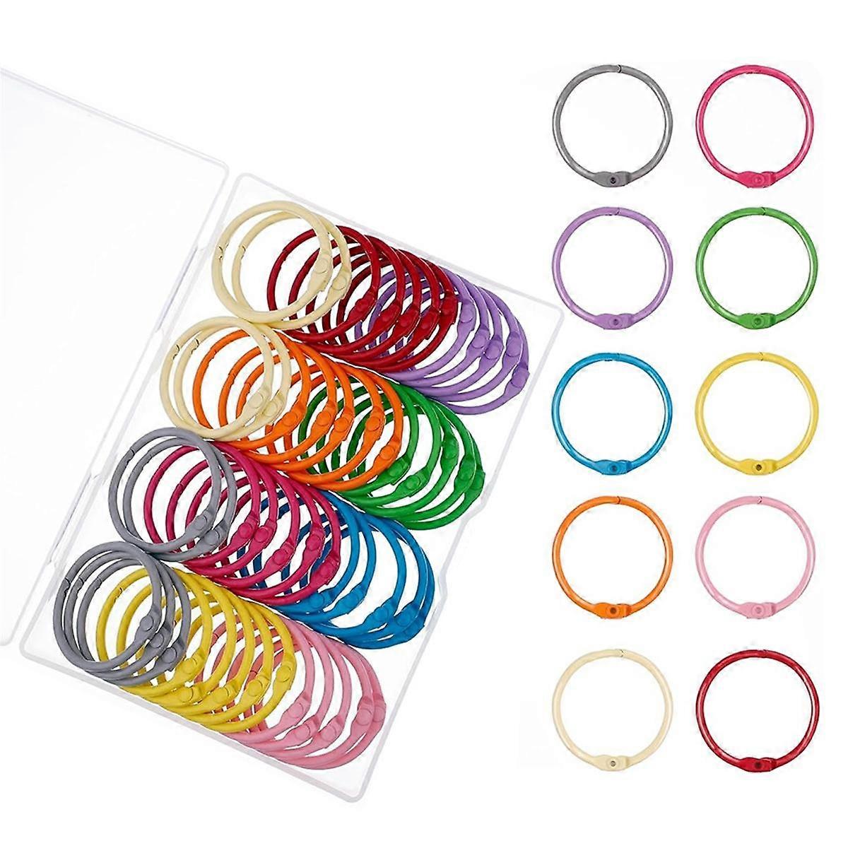 50stk metalliske løse bladbinderinge 1 1/5 tommer farverige bogringe, metalstålpapirringe nøglering, 10 farver