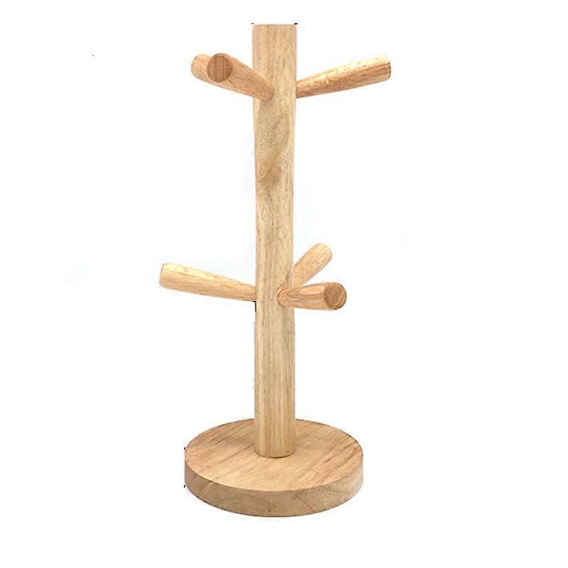 Solid Wood Kitchen Coffee Mug Tree Countertop Tea Cups Holder Stand with 6 Hooks
