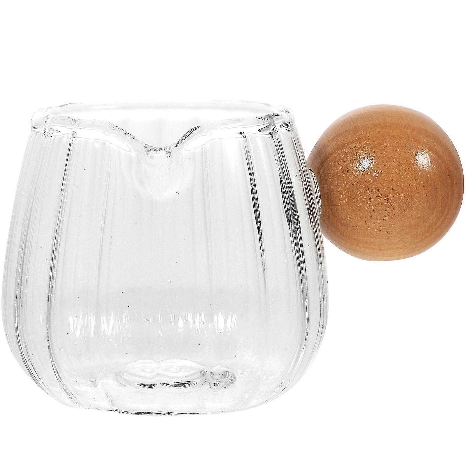 Glass Milk Pitcher Milk Dispenser Coffee Creamer Container Glass Milk Frothing Pitcher with Wood Handle(60ml)